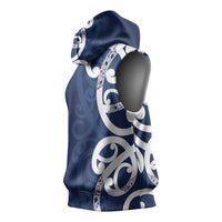 New Zealand Maori Mo Bros Sleeveless Hoodie Blue Ribbon With Koru Kowhaiwhai LT7 - Polynesian Pride