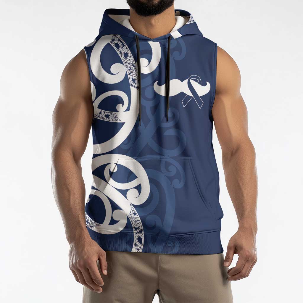 New Zealand Maori Mo Bros Sleeveless Hoodie Blue Ribbon With Koru Kowhaiwhai LT7 - Polynesian Pride