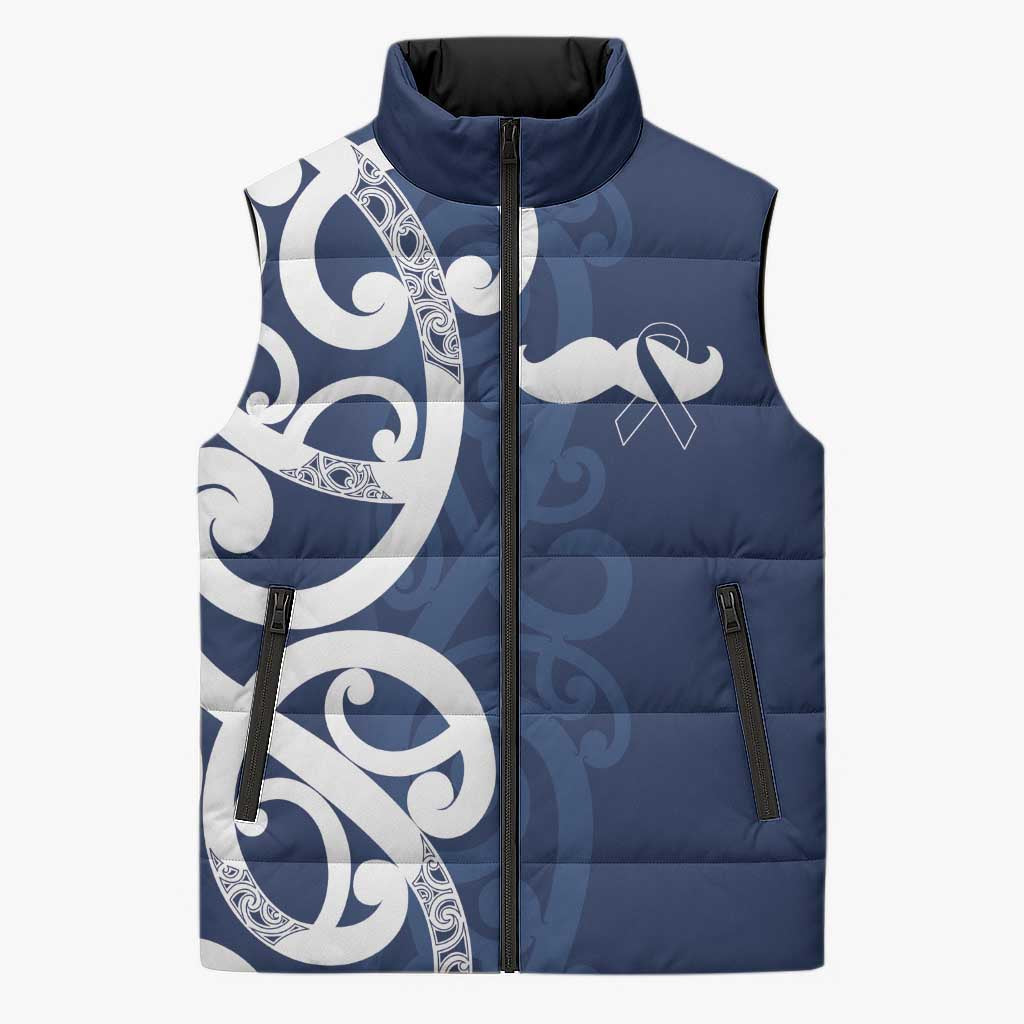 New Zealand Maori Mo Bros Sleeveless Puffer Jacket Blue Ribbon With Koru Kowhaiwhai LT7 Unisex Blue - Polynesian Pride