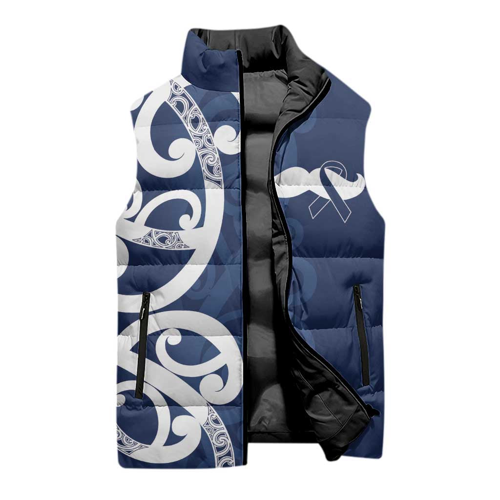 New Zealand Maori Mo Bros Sleeveless Puffer Jacket Blue Ribbon With Koru Kowhaiwhai LT7 - Polynesian Pride