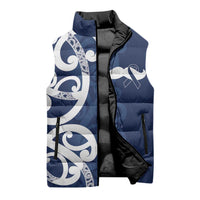New Zealand Maori Mo Bros Sleeveless Puffer Jacket Blue Ribbon With Koru Kowhaiwhai LT7 - Polynesian Pride