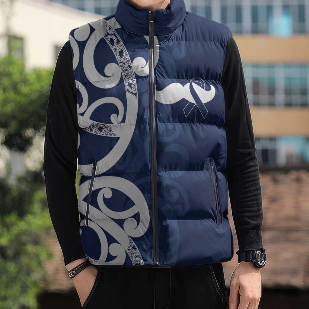 New Zealand Maori Mo Bros Sleeveless Puffer Jacket Blue Ribbon With Koru Kowhaiwhai LT7 - Polynesian Pride