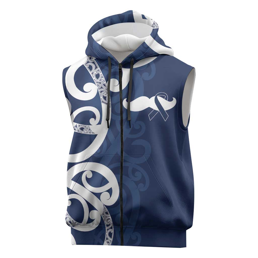 New Zealand Maori Mo Bros Sleeveless Zip Hoodie Blue Ribbon With Koru Kowhaiwhai - Polynesian Pride