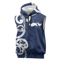 New Zealand Maori Mo Bros Sleeveless Zip Hoodie Blue Ribbon With Koru Kowhaiwhai LT7 Blue - Polynesian Pride