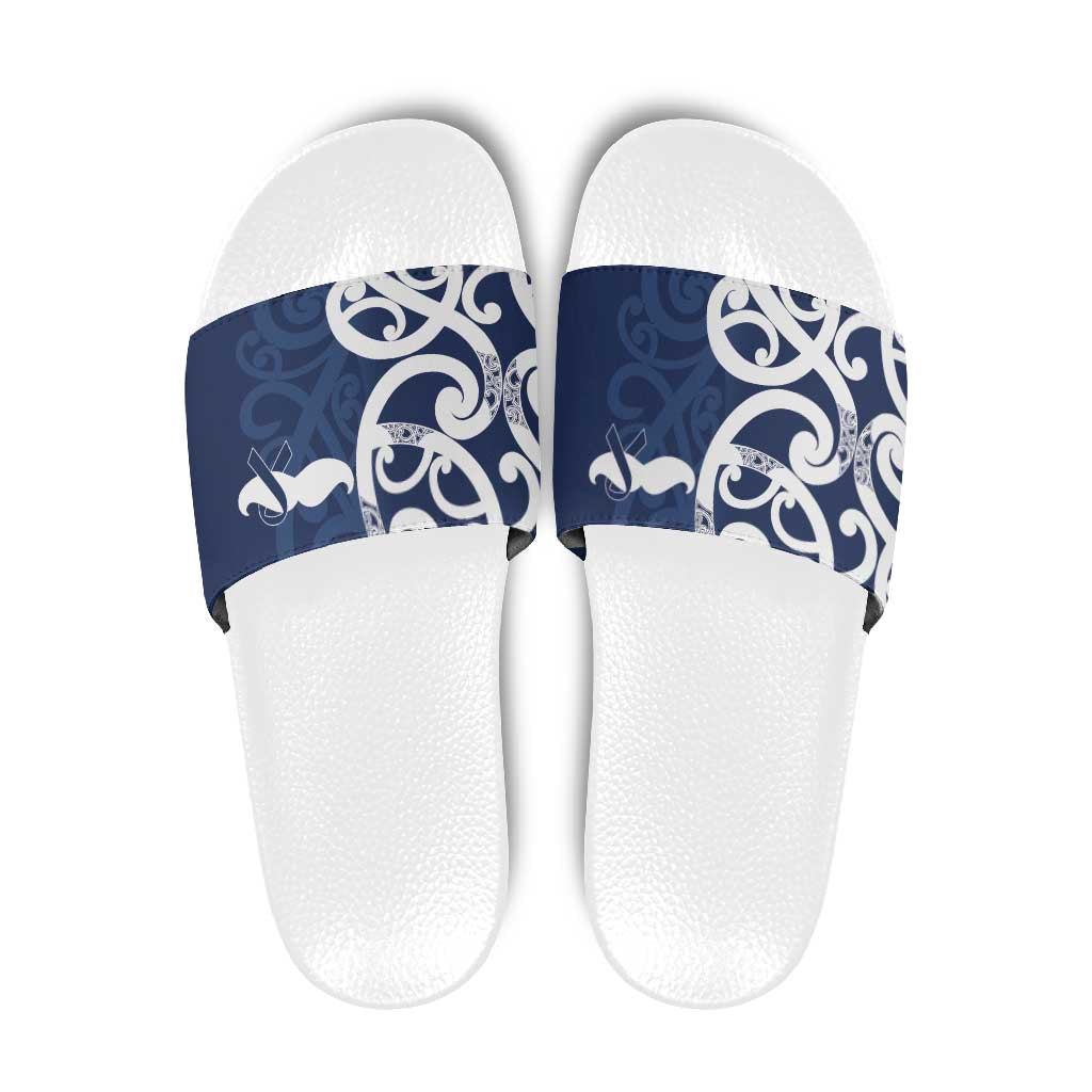 New Zealand Maori Mo Bros Slide Sandals Blue Ribbon With Koru Kowhaiwhai LT7 Blue - Polynesian Pride