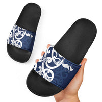 New Zealand Maori Mo Bros Slide Sandals Blue Ribbon With Koru Kowhaiwhai LT7 - Polynesian Pride