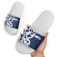 New Zealand Maori Mo Bros Slide Sandals Blue Ribbon With Koru Kowhaiwhai LT7 - Polynesian Pride