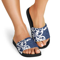 New Zealand Maori Mo Bros Slide Sandals Blue Ribbon With Koru Kowhaiwhai LT7 - Polynesian Pride