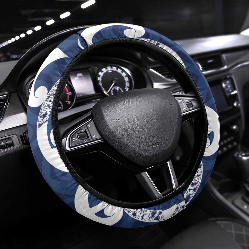 New Zealand Maori Mo Bros Steering Wheel Cover Blue Ribbon With Koru Kowhaiwhai LT7 Universal Fit Blue - Polynesian Pride