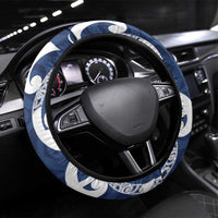 New Zealand Maori Mo Bros Steering Wheel Cover Blue Ribbon With Koru Kowhaiwhai LT7 Universal Fit Blue - Polynesian Pride