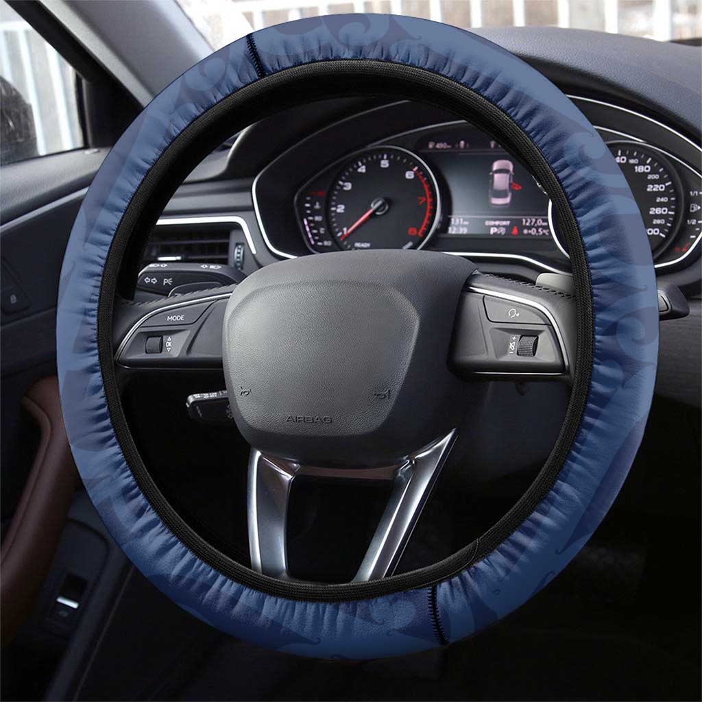 New Zealand Maori Mo Bros Steering Wheel Cover Blue Ribbon With Koru Kowhaiwhai LT7 - Polynesian Pride