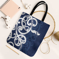 New Zealand Maori Mo Bros Tote Bag Blue Ribbon With Koru Kowhaiwhai LT7 Black Strap One Size Blue - Polynesian Pride