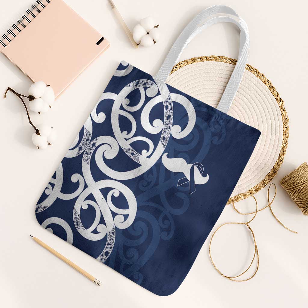 New Zealand Maori Mo Bros Tote Bag Blue Ribbon With Koru Kowhaiwhai LT7 White Strap One Size Blue - Polynesian Pride