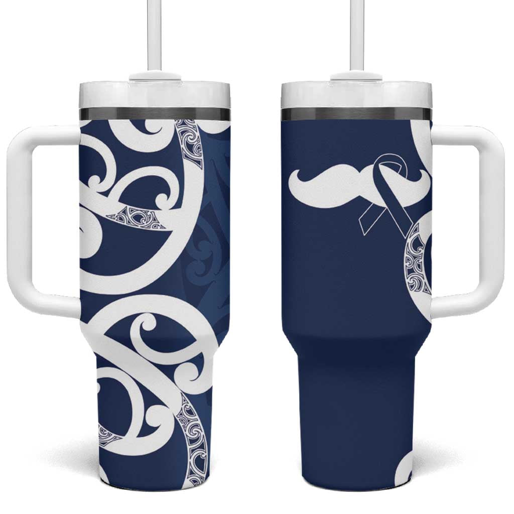 New Zealand Maori Mo Bros Tumbler With Handle Blue Ribbon With Koru Kowhaiwhai LT7 One Size: 40 oz Blue - Polynesian Pride