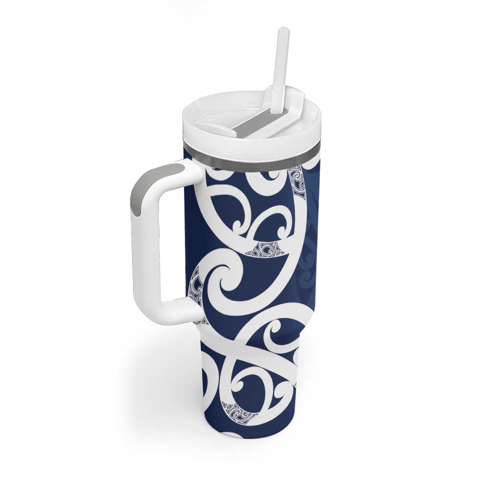 New Zealand Maori Mo Bros Tumbler With Handle Blue Ribbon With Koru Kowhaiwhai LT7 - Polynesian Pride