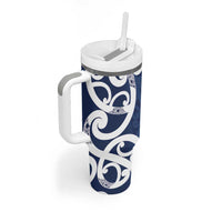 New Zealand Maori Mo Bros Tumbler With Handle Blue Ribbon With Koru Kowhaiwhai LT7 - Polynesian Pride