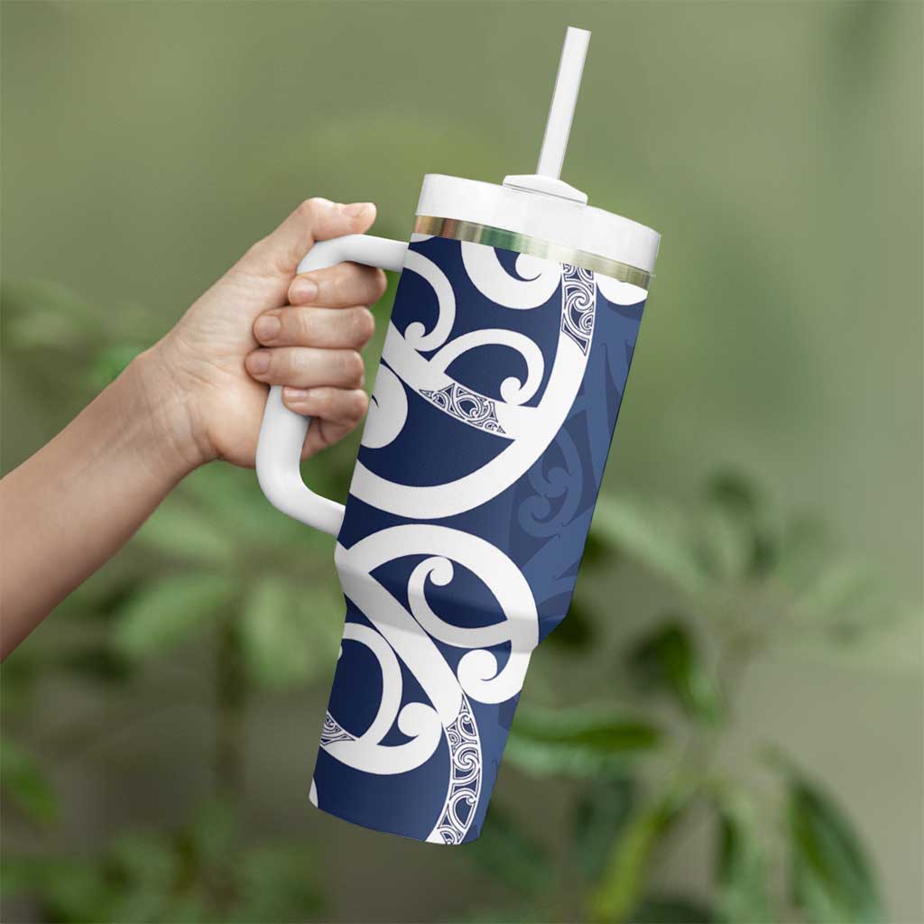 New Zealand Maori Mo Bros Tumbler With Handle Blue Ribbon With Koru Kowhaiwhai LT7 - Polynesian Pride