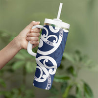New Zealand Maori Mo Bros Tumbler With Handle Blue Ribbon With Koru Kowhaiwhai LT7 - Polynesian Pride