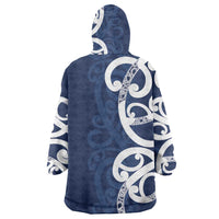 New Zealand Maori Mo Bros Wearable Blanket Hoodie Blue Ribbon With Koru Kowhaiwhai LT7 - Polynesian Pride