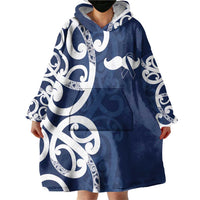 New Zealand Maori Mo Bros Wearable Blanket Hoodie Blue Ribbon With Koru Kowhaiwhai LT7 - Polynesian Pride