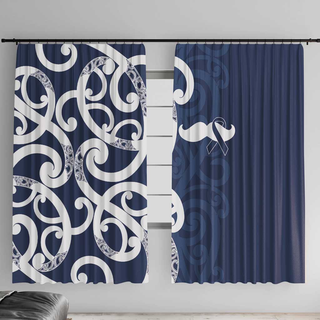 New Zealand Maori Mo Bros Window Curtain Blue Ribbon With Koru Kowhaiwhai LT7 With Hooks Blue - Polynesian Pride