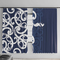New Zealand Maori Mo Bros Window Curtain Blue Ribbon With Koru Kowhaiwhai LT7 With Hooks Blue - Polynesian Pride