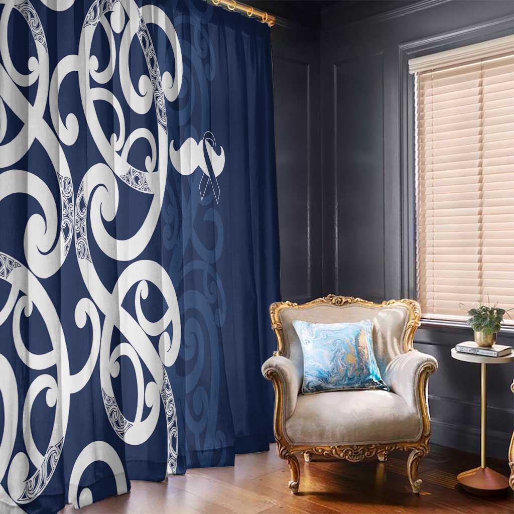New Zealand Maori Mo Bros Window Curtain Blue Ribbon With Koru Kowhaiwhai LT7 - Polynesian Pride
