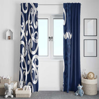 New Zealand Maori Mo Bros Window Curtain Blue Ribbon With Koru Kowhaiwhai LT7 - Polynesian Pride