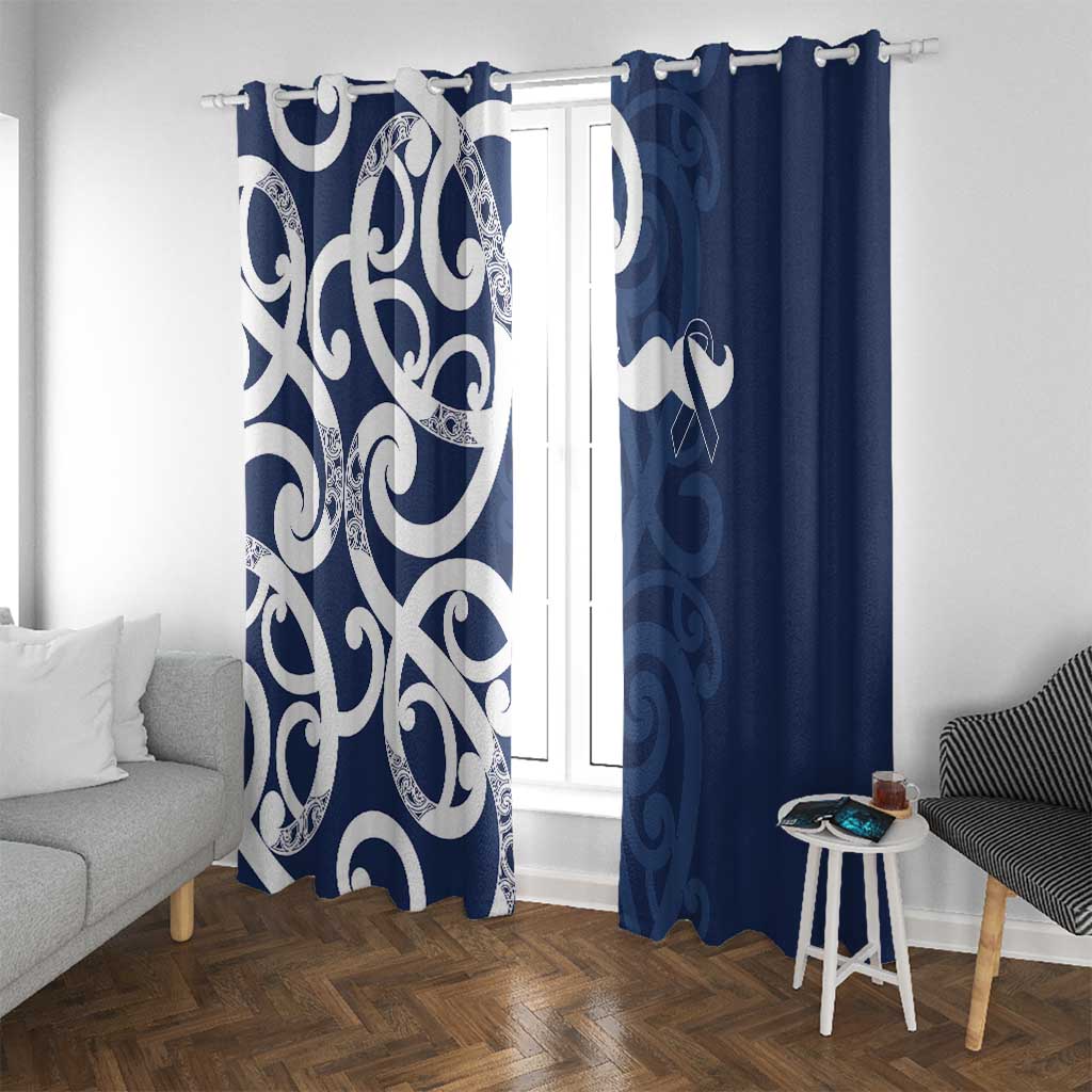 New Zealand Maori Mo Bros Window Curtain Blue Ribbon With Koru Kowhaiwhai LT7 With Grommets Blue - Polynesian Pride