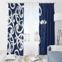 New Zealand Maori Mo Bros Window Curtain Blue Ribbon With Koru Kowhaiwhai LT7 - Polynesian Pride