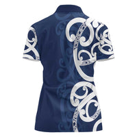 New Zealand Maori Mo Bros Women Polo Shirt Blue Ribbon With Koru Kowhaiwhai - Polynesian Pride