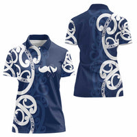 New Zealand Maori Mo Bros Women Polo Shirt Blue Ribbon With Koru Kowhaiwhai - Polynesian Pride