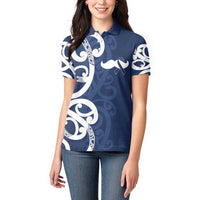 New Zealand Maori Mo Bros Women Polo Shirt Blue Ribbon With Koru Kowhaiwhai - Polynesian Pride