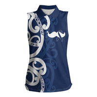 New Zealand Maori Mo Bros Women Sleeveless Polo Shirt Blue Ribbon With Koru Kowhaiwhai LT7 Female Blue - Polynesian Pride