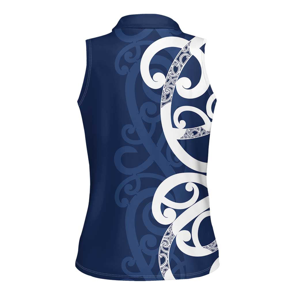 New Zealand Maori Mo Bros Women Sleeveless Polo Shirt Blue Ribbon With Koru Kowhaiwhai LT7 - Polynesian Pride