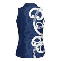 New Zealand Maori Mo Bros Women Sleeveless Polo Shirt Blue Ribbon With Koru Kowhaiwhai LT7 - Polynesian Pride