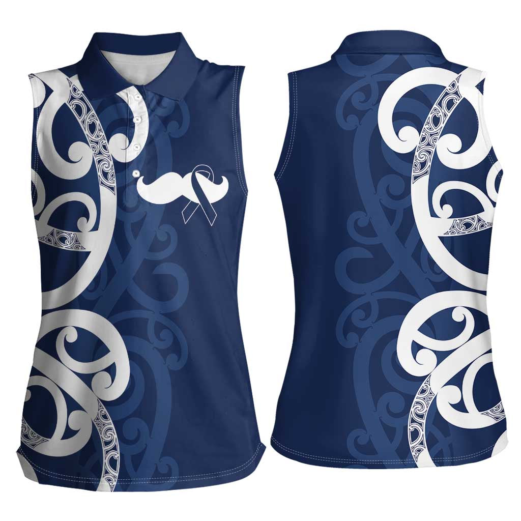 New Zealand Maori Mo Bros Women Sleeveless Polo Shirt Blue Ribbon With Koru Kowhaiwhai LT7 - Polynesian Pride