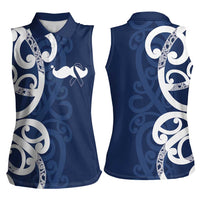 New Zealand Maori Mo Bros Women Sleeveless Polo Shirt Blue Ribbon With Koru Kowhaiwhai LT7 - Polynesian Pride