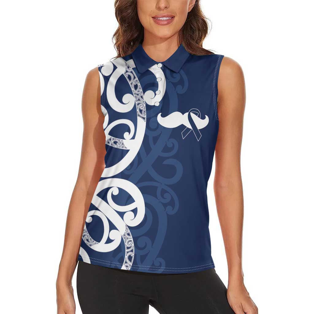 New Zealand Maori Mo Bros Women Sleeveless Polo Shirt Blue Ribbon With Koru Kowhaiwhai LT7 - Polynesian Pride