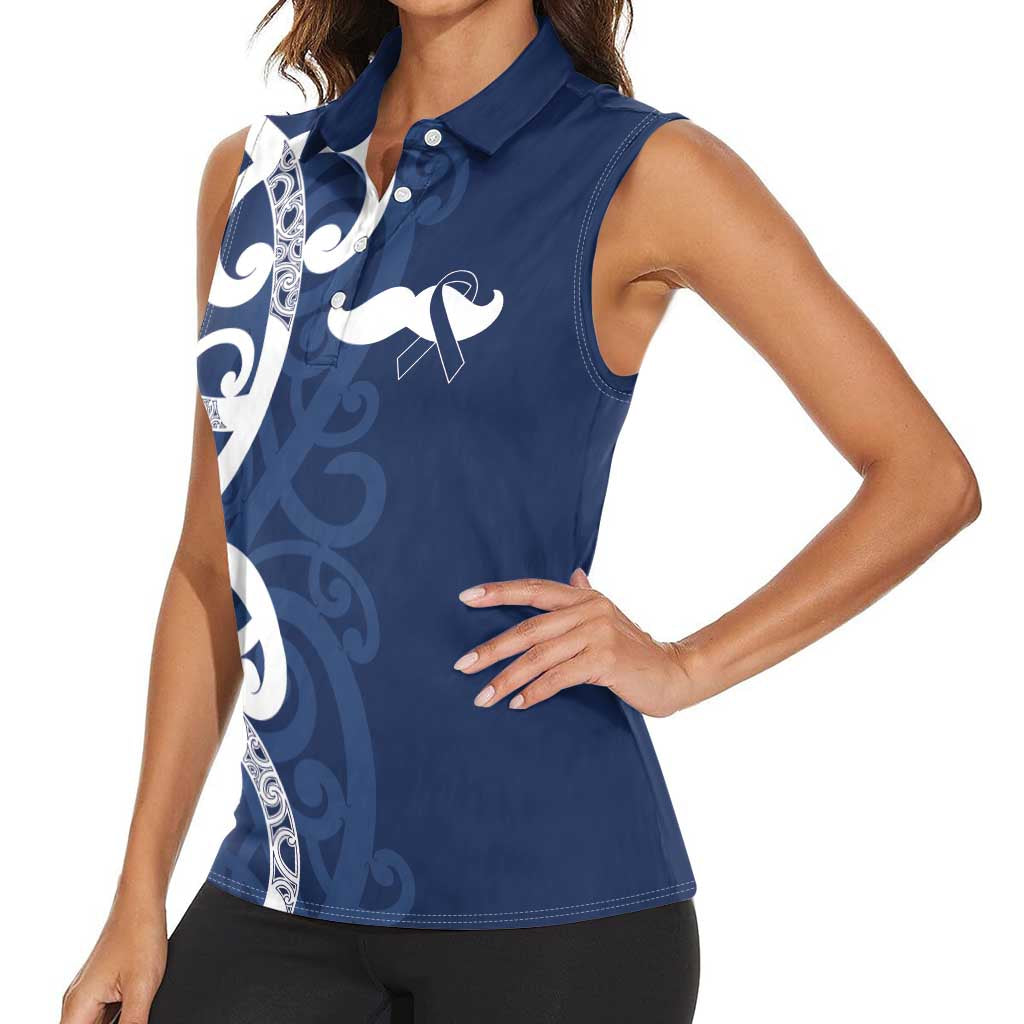 New Zealand Maori Mo Bros Women Sleeveless Polo Shirt Blue Ribbon With Koru Kowhaiwhai LT7 - Polynesian Pride
