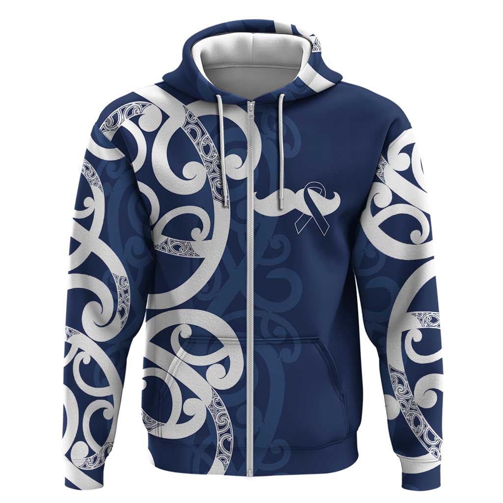 New Zealand Maori Mo Bros Zip Hoodie Blue Ribbon With Koru Kowhaiwhai LT7 Zip Hoodie Blue - Polynesian Pride