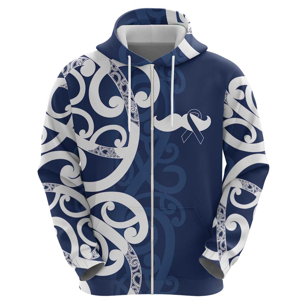 New Zealand Maori Mo Bros Zip Hoodie Blue Ribbon With Koru Kowhaiwhai LT7 - Polynesian Pride