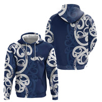 New Zealand Maori Mo Bros Zip Hoodie Blue Ribbon With Koru Kowhaiwhai LT7 - Polynesian Pride