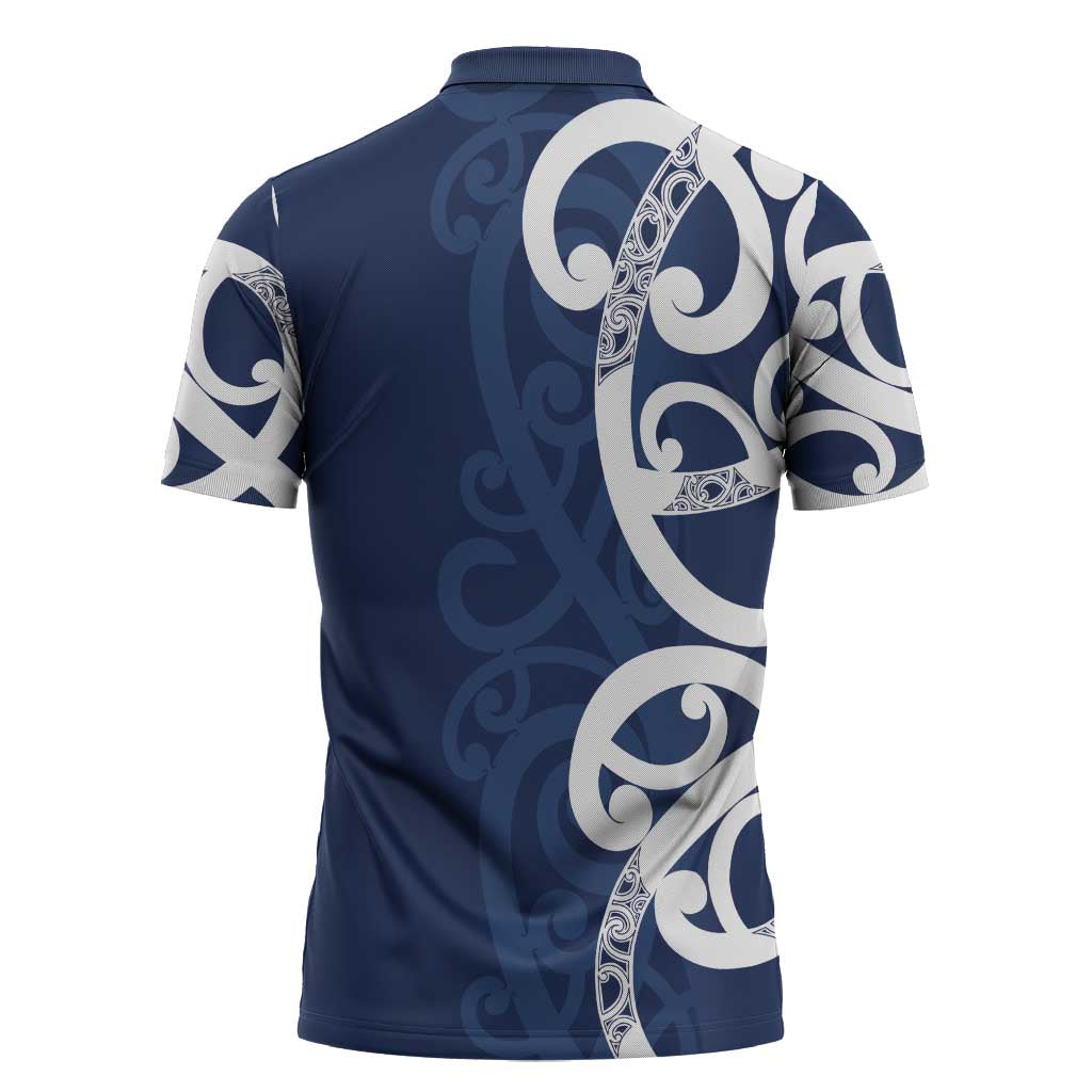New Zealand Maori Mo Bros Zipper Polo Shirt Blue Ribbon With Koru Kowhaiwhai LT7 - Polynesian Pride