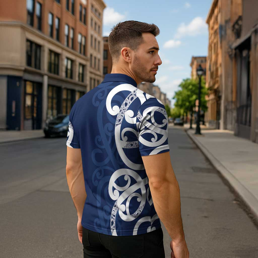New Zealand Maori Mo Bros Zipper Polo Shirt Blue Ribbon With Koru Kowhaiwhai LT7 - Polynesian Pride