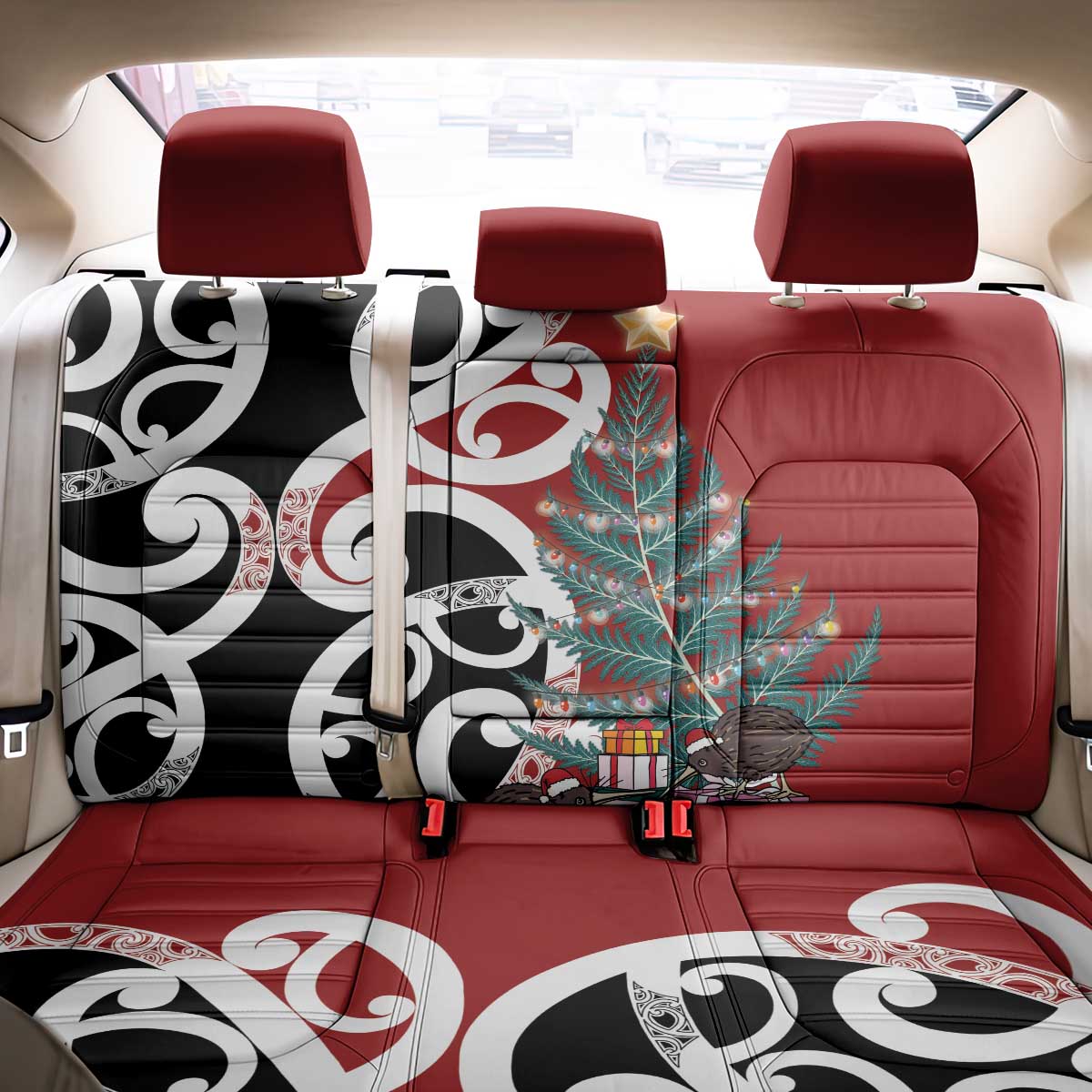 New Zealand Silver Fern Christmas Tree Back Car Seat Cover Meri Kirihimete LT7 - Polynesian Pride