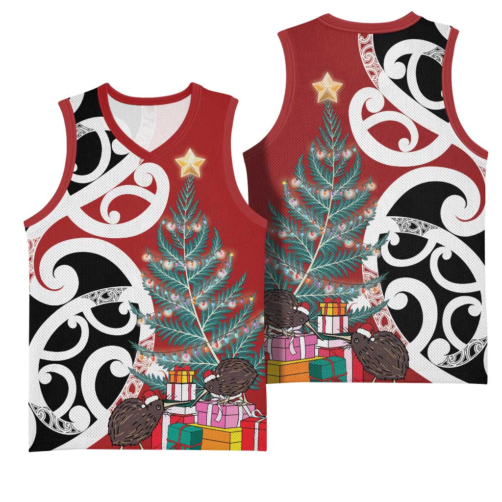 New Zealand Silver Fern Christmas Tree Basketball Jersey Meri Kirihimete LT7 - Polynesian Pride