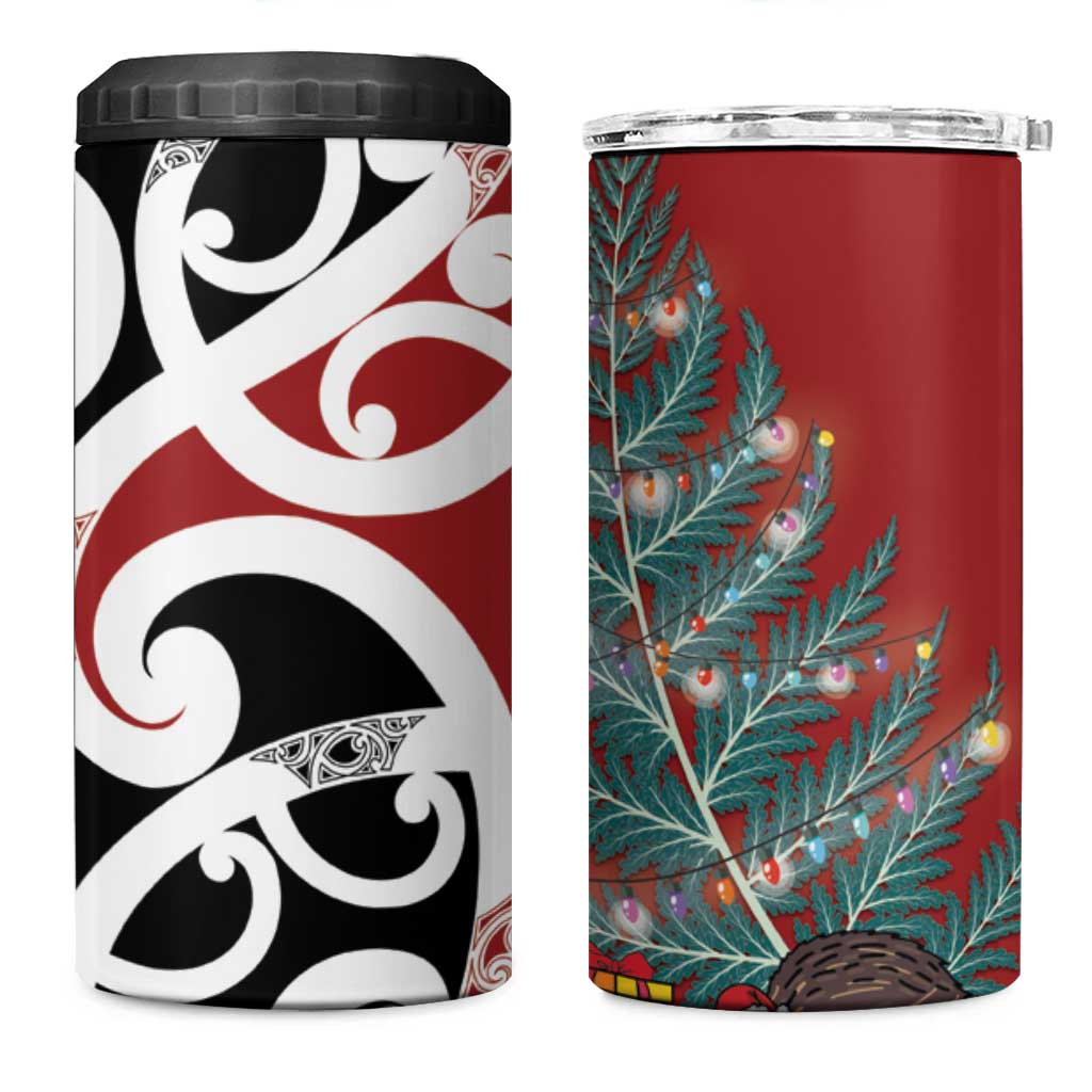 New Zealand Silver Fern Christmas Tree 4 in 1 Can Cooler Tumbler Meri Kirihimete LT7 One Size: 16 oz Red - Polynesian Pride