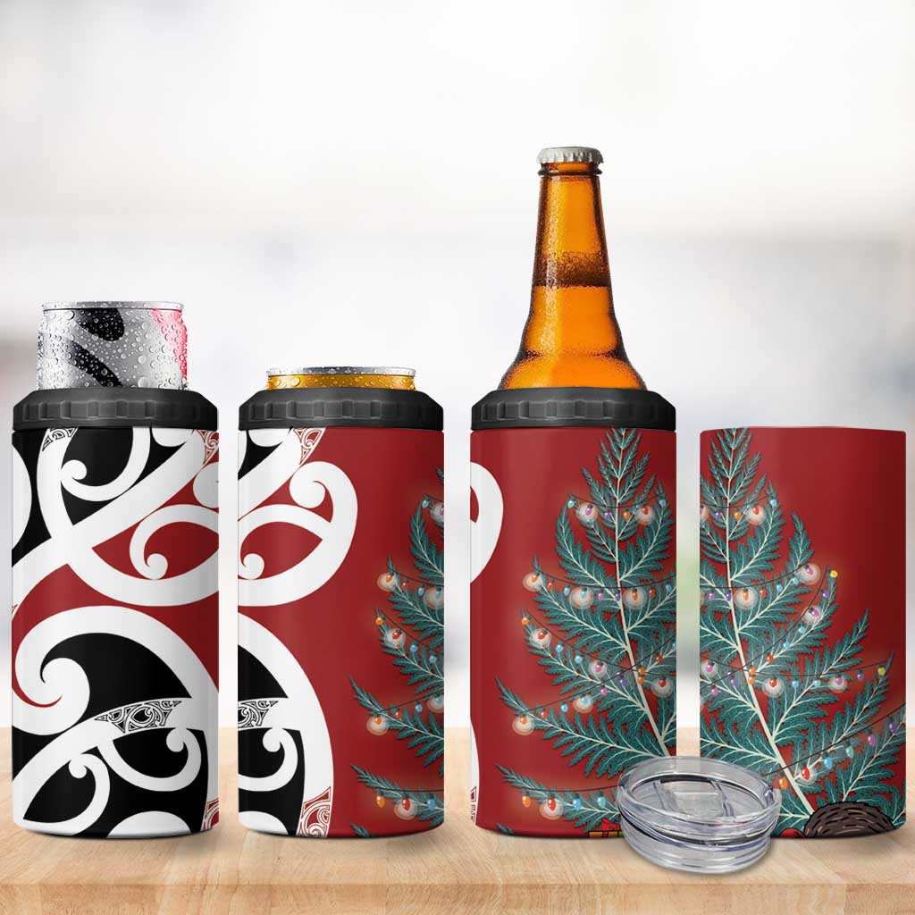 New Zealand Silver Fern Christmas Tree 4 in 1 Can Cooler Tumbler Meri Kirihimete LT7 - Polynesian Pride