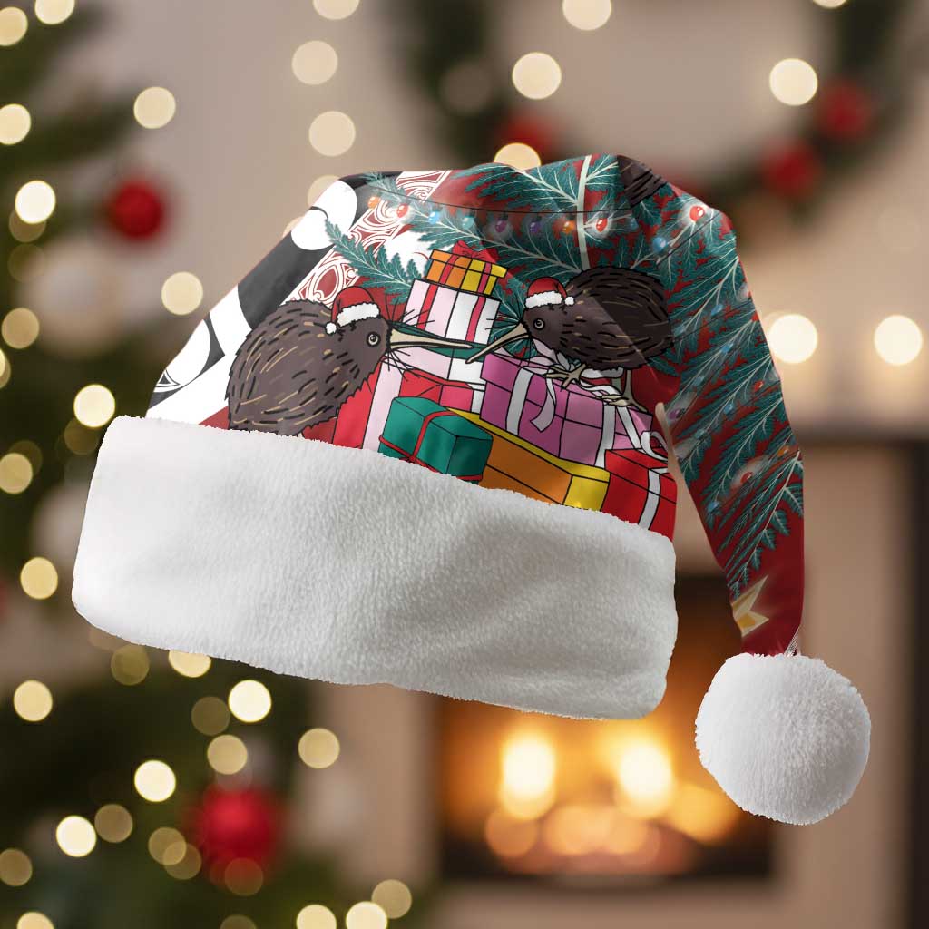 New Zealand Silver Fern Christmas Tree Christmas Santa Hat Meri Kirihimete LT7 Without Fur Red - Polynesian Pride